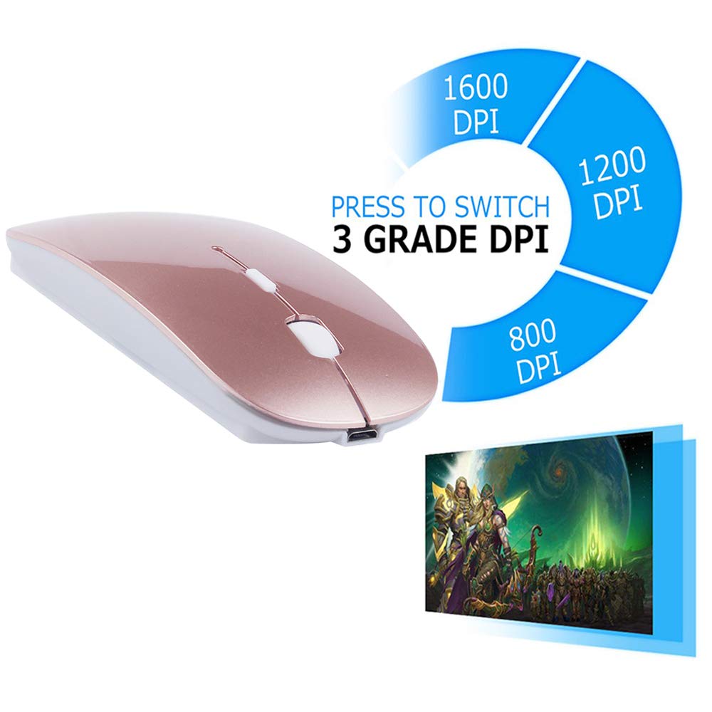 Klo Bluetooth Mouse For Macbook/Macbook Air/Pro/Ipad, Wireless Mouse For Laptop/Notebook/Pc/Ipad/Chromebook (Bt/B Rose Gold)
